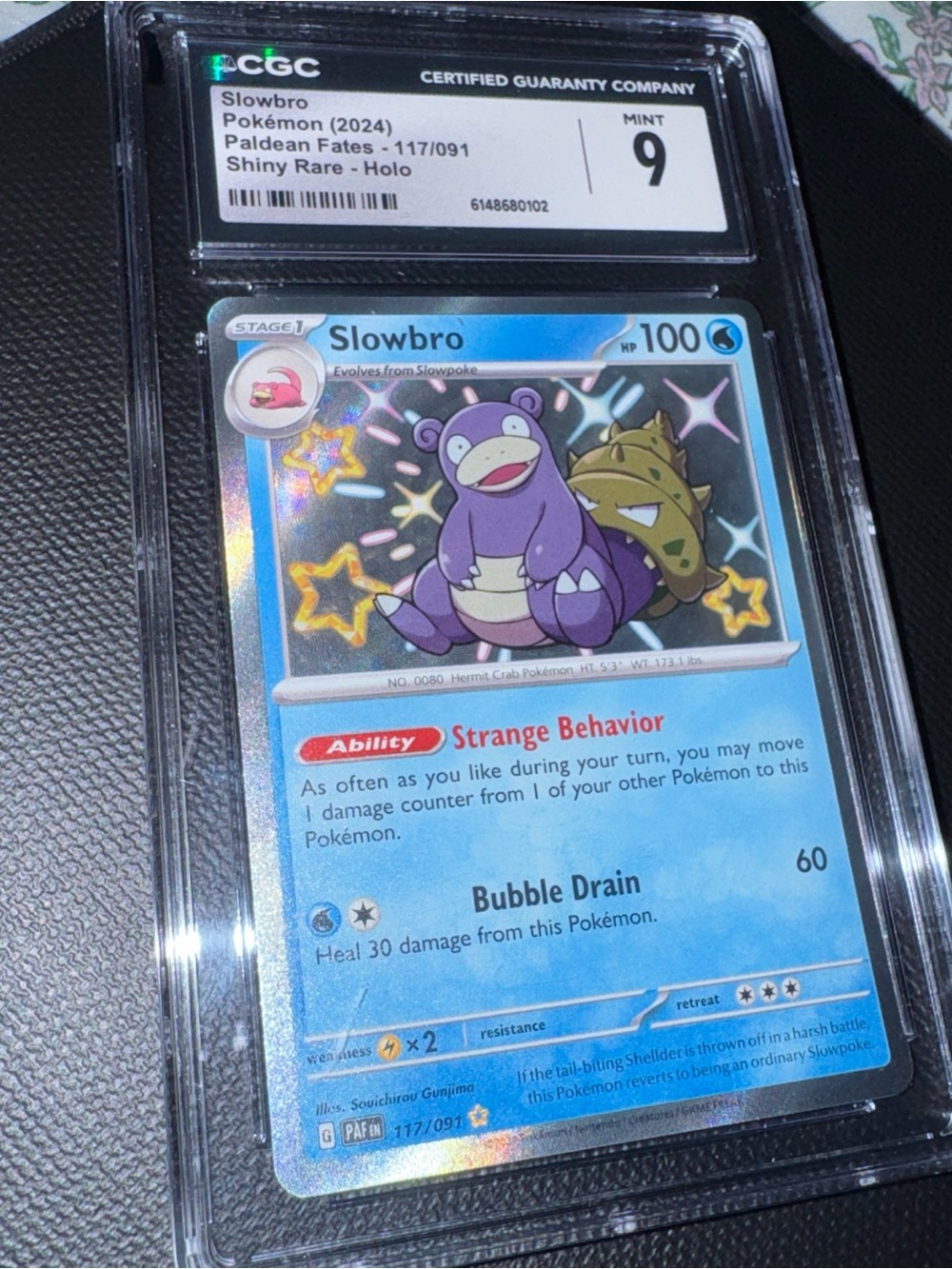 CGC Graded mint 9 Slowbro Shiny Rare Holo Card -(Paldean Fates 117/091)